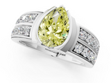 White gold Fancy Yellow Pear  Brilliant Diamond Channel Set Wide Band Ring with Bezel Setting_56