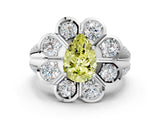 White gold Fancy Yellow Pear  Brilliant Flower Halo Diamond Split Shank Ring_27