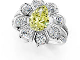 White gold Fancy Yellow Pear  Brilliant Flower Halo Diamond Split Shank Ring_28