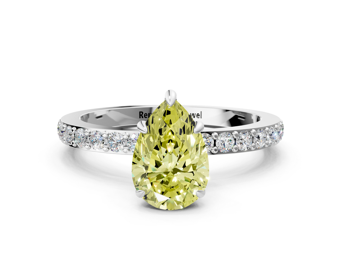 White gold Fancy Yellow Pear  Brilliant Pavé Band Solitaire with Four-Prong Setting_41