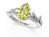 White gold Fancy Yellow Pear  Brilliant Solitaire with Leaf Motif Band and Four-Prong Setting_63
