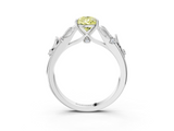 White gold Fancy Yellow Pear  Brilliant Solitaire with Leaf Motif Band and Four-Prong Setting_65
