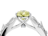 White gold Fancy Yellow Pear  Brilliant Solitaire with Leaf Motif Band and Four-Prong Setting_66