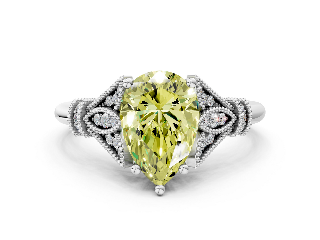 White gold Fancy Yellow Pear  Brilliant Solitaire with Pave Band and Four-Prong Setting_20
