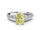 White gold Fancy Yellow Pear  Brilliant Solitaire with Side Stones on a Pave Band and Four-Prong Setting_30
