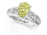 White gold Fancy Yellow Pear  Brilliant Solitaire with Side Stones on a Pave Band and Four-Prong Setting_73