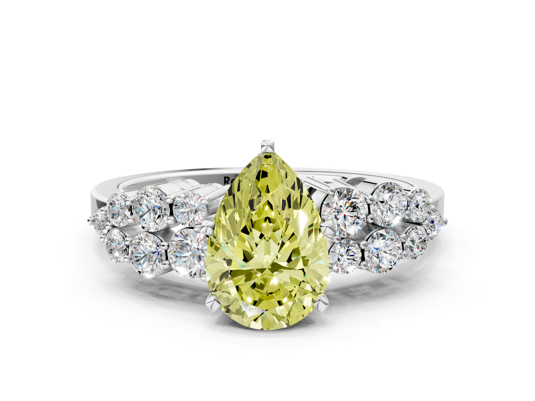 White gold Fancy Yellow Pear  Cluster Diamond Engagement Ring with Pavé Band and Four-Prong Setting_28