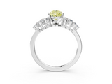 Silver 1.50 Carat Yellow VS2 Pear Cluster Diamond Engagement Ring with Pavé Band and Four-Prong Setting