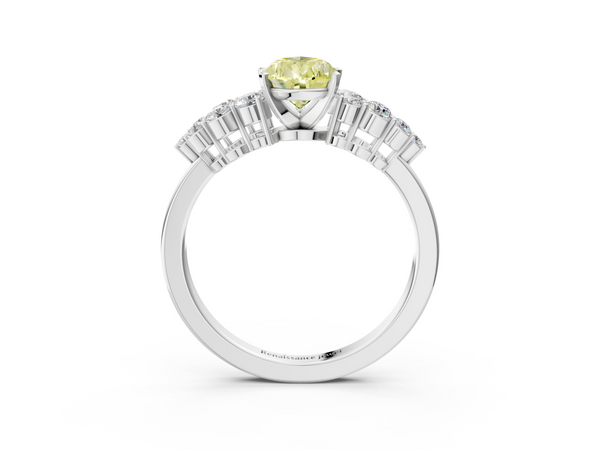 Silver 1.50 Carat Yellow VS2 Pear Cluster Diamond Engagement Ring with Pavé Band and Four-Prong Setting