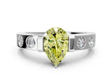 White gold Fancy Yellow Pear Cut Brilliant Channel-Set Diamond Ring with Bezel Prong Setting_12