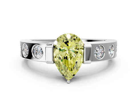 White gold Fancy Yellow Pear Cut Brilliant Channel-Set Diamond Ring with Bezel Prong Setting_12