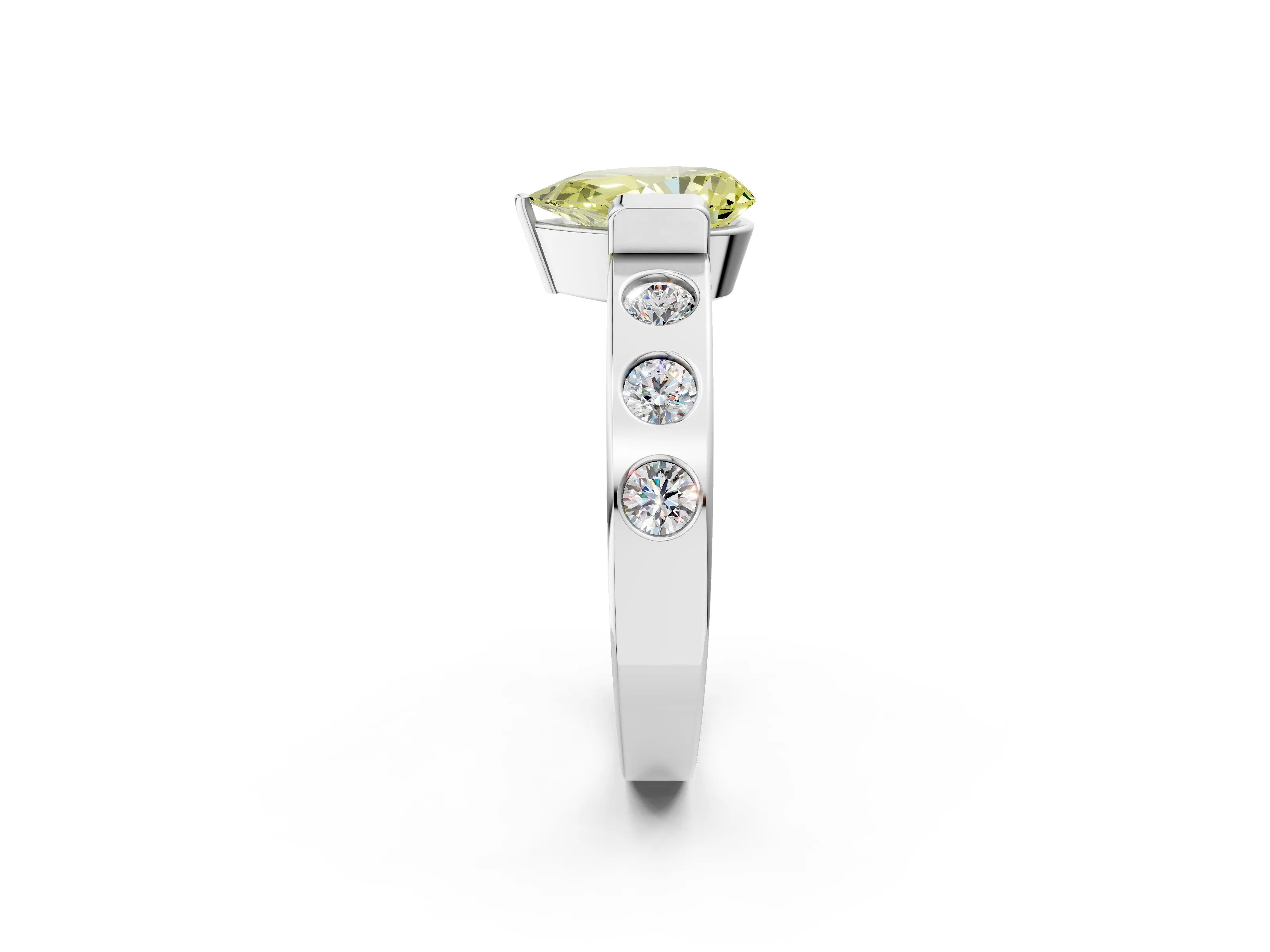 White gold Fancy Yellow Pear Cut Brilliant Channel-Set Diamond Ring with Bezel Prong Setting_14