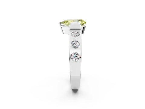 White gold Fancy Yellow Pear Cut Brilliant Channel-Set Diamond Ring with Bezel Prong Setting_14