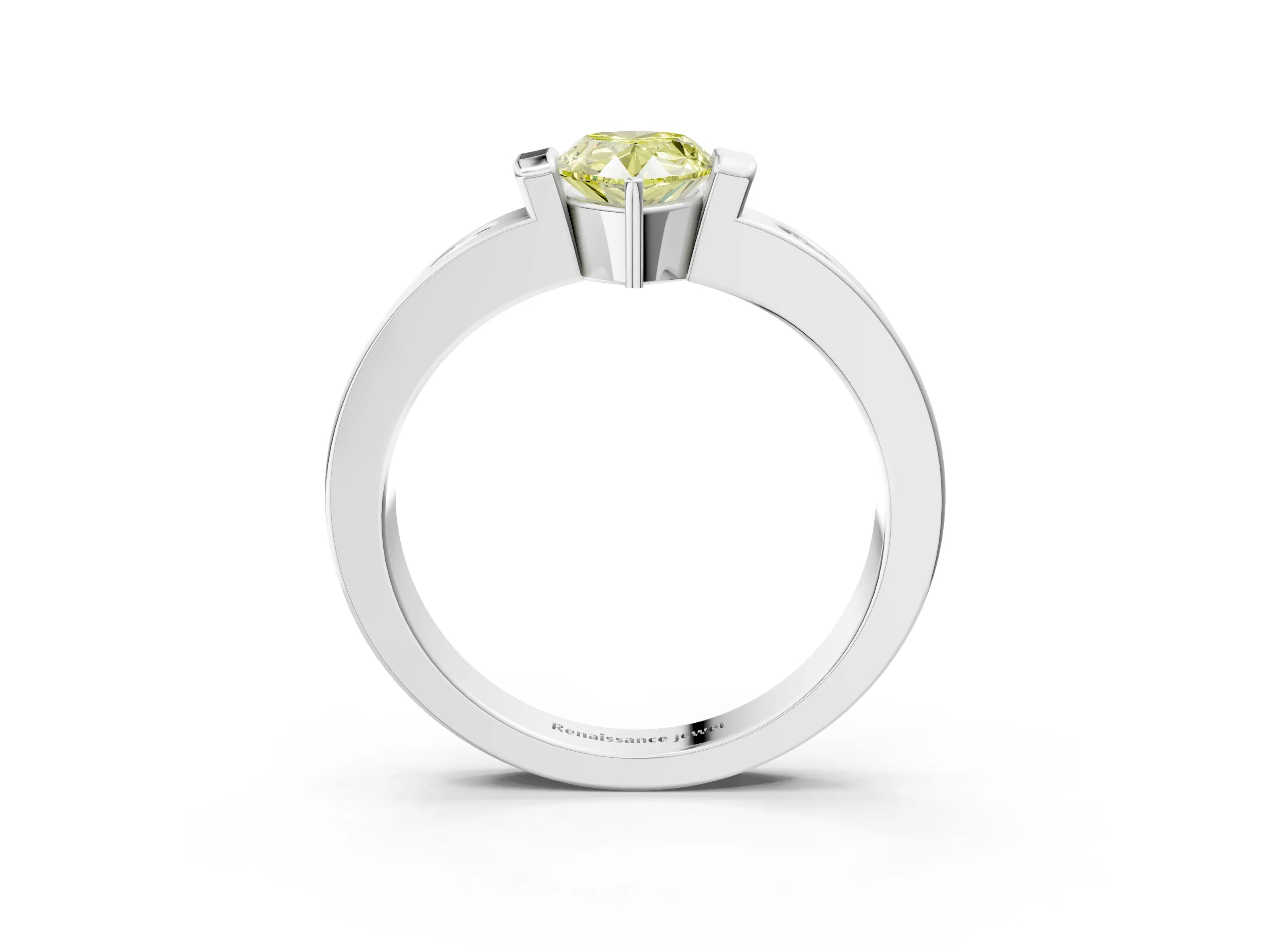 White gold Fancy Yellow Pear Cut Brilliant Channel-Set Diamond Ring with Bezel Prong Setting_15