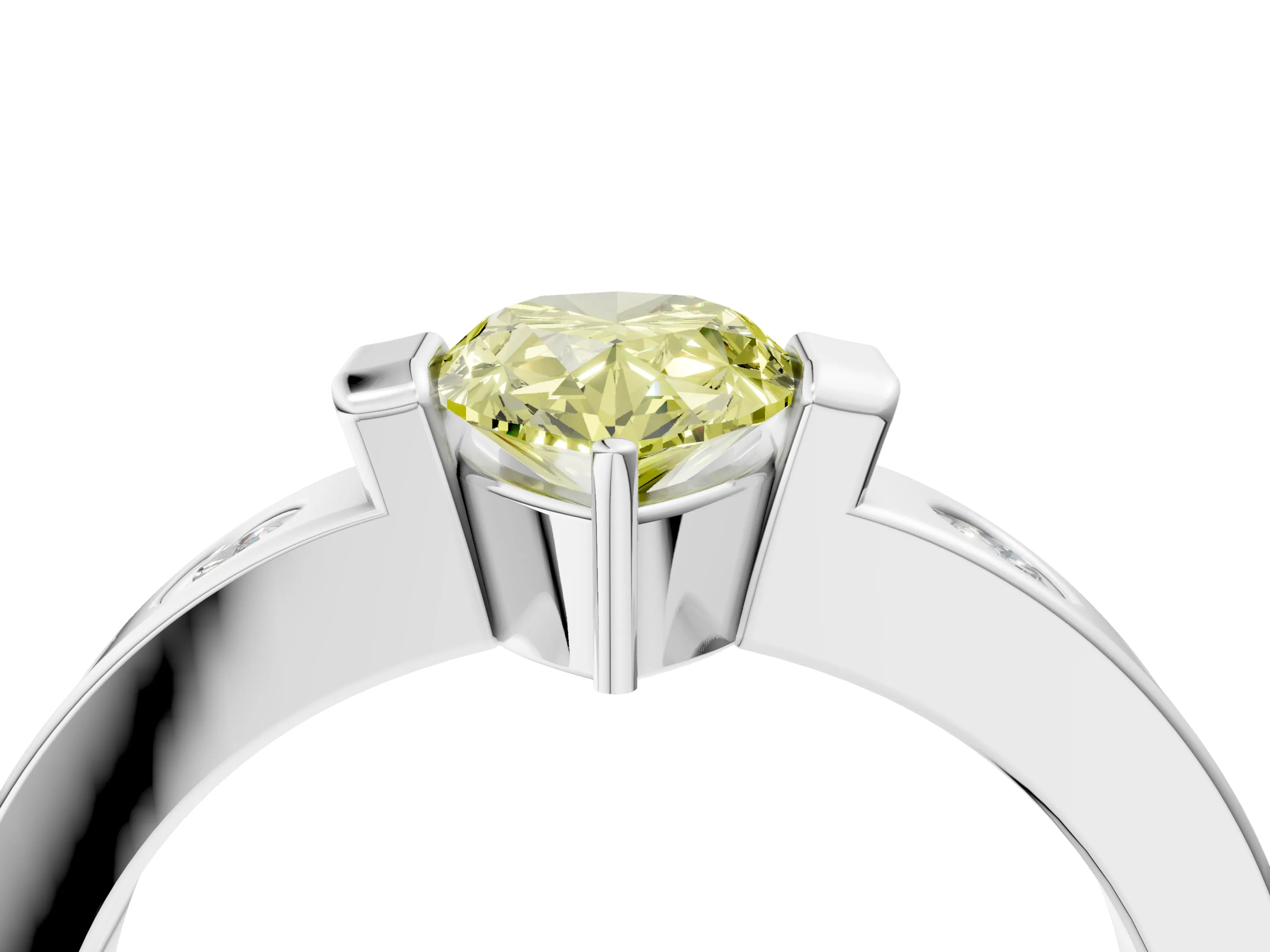 White gold Fancy Yellow Pear Cut Brilliant Channel-Set Diamond Ring with Bezel Prong Setting_16