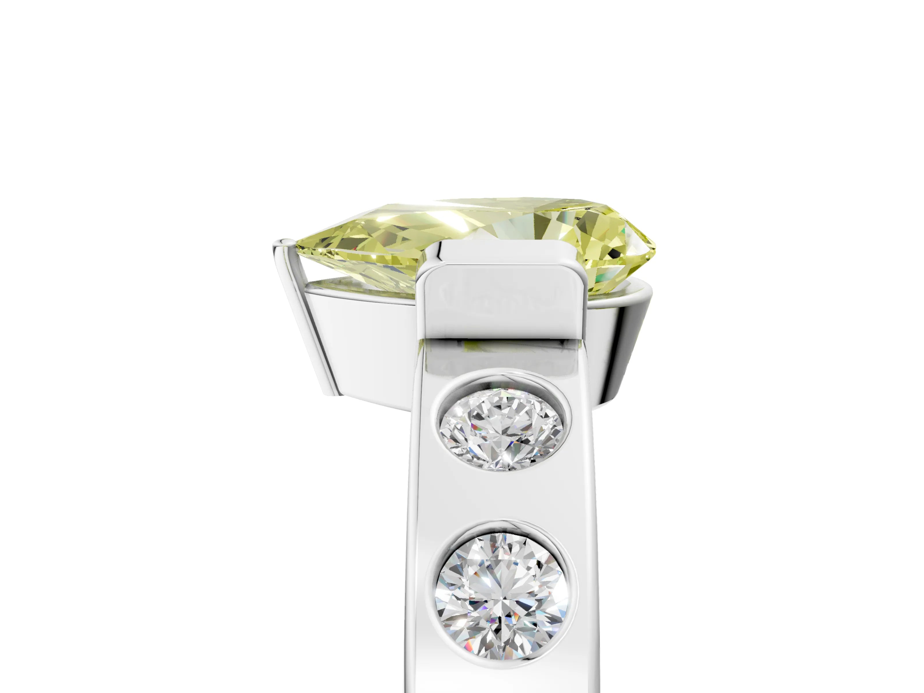 White gold Fancy Yellow Pear Cut Brilliant Channel-Set Diamond Ring with Bezel Prong Setting_17