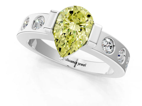 White gold Fancy Yellow Pear Cut Brilliant Channel-Set Diamond Ring with Bezel Prong Setting_1