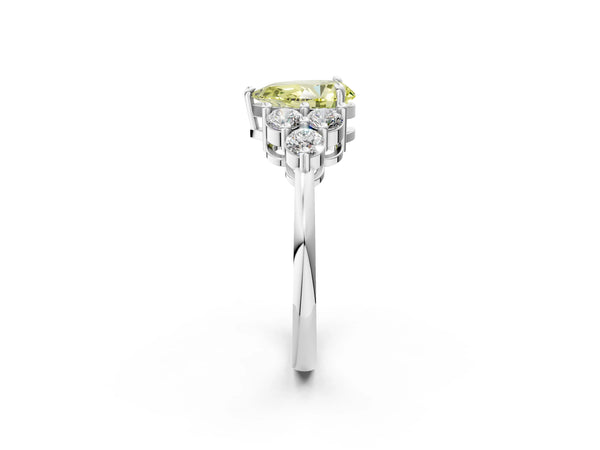 White gold Fancy Yellow Pear Cut Brilliant Diamond Cluster Accent Solitaire Ring with Prong Setting