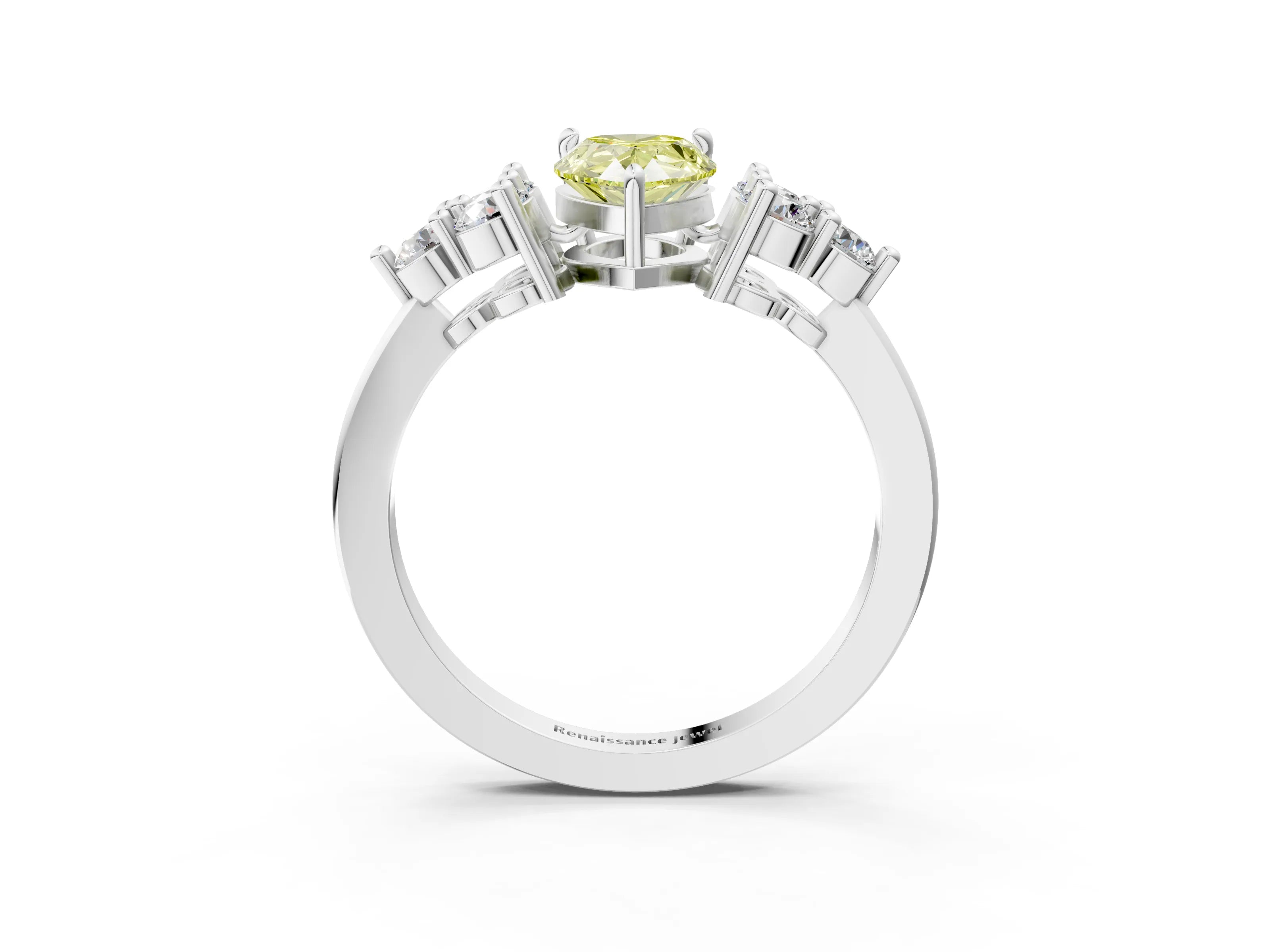 White gold Fancy Yellow Pear Cut Brilliant Diamond Cluster Accent Solitaire Ring with Prong Setting_27