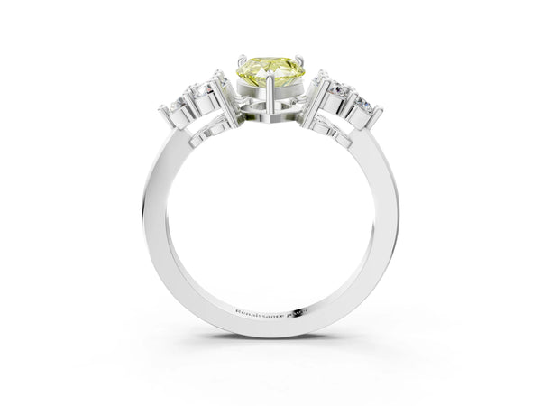White gold Fancy Yellow Pear Cut Brilliant Diamond Cluster Accent Solitaire Ring with Prong Setting