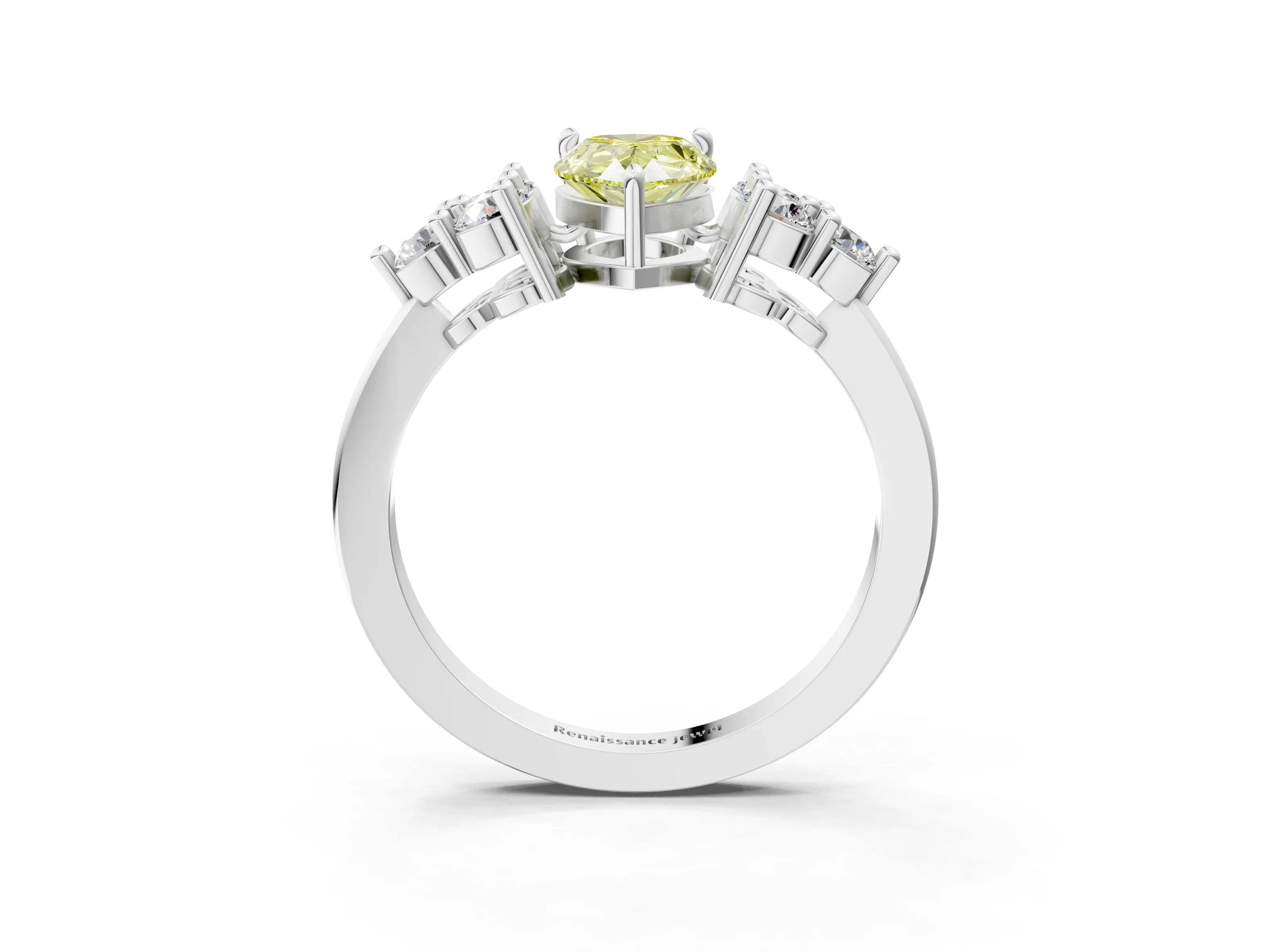 White gold Fancy Yellow Pear Cut Brilliant Diamond Cluster Accent Solitaire Ring with Prong Setting_3
