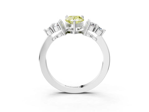 White gold Fancy Yellow Pear Cut Brilliant Diamond Cluster Accent Solitaire Ring with Prong Setting_3