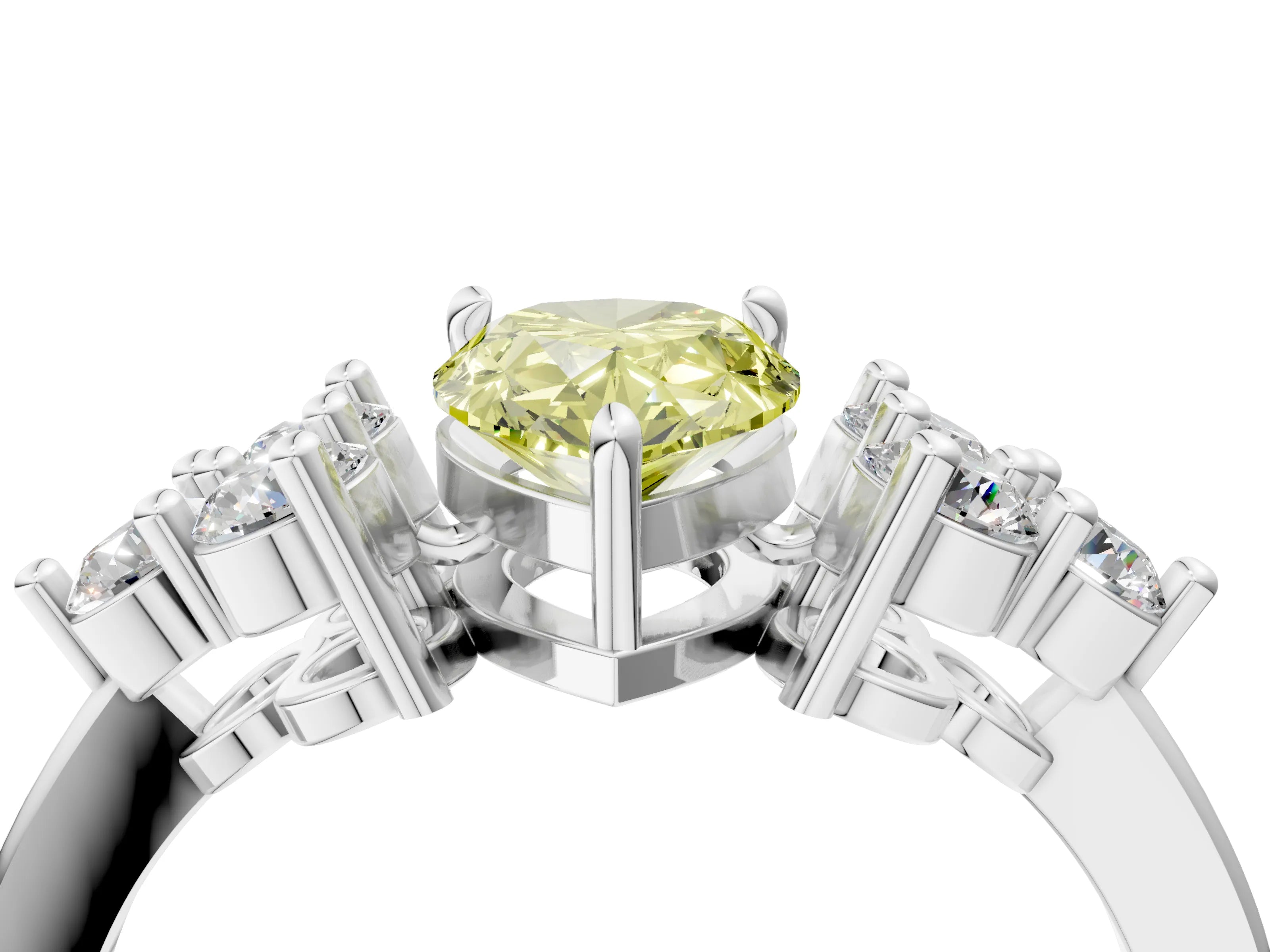 White gold Fancy Yellow Pear Cut Brilliant Diamond Cluster Accent Solitaire Ring with Prong Setting_4