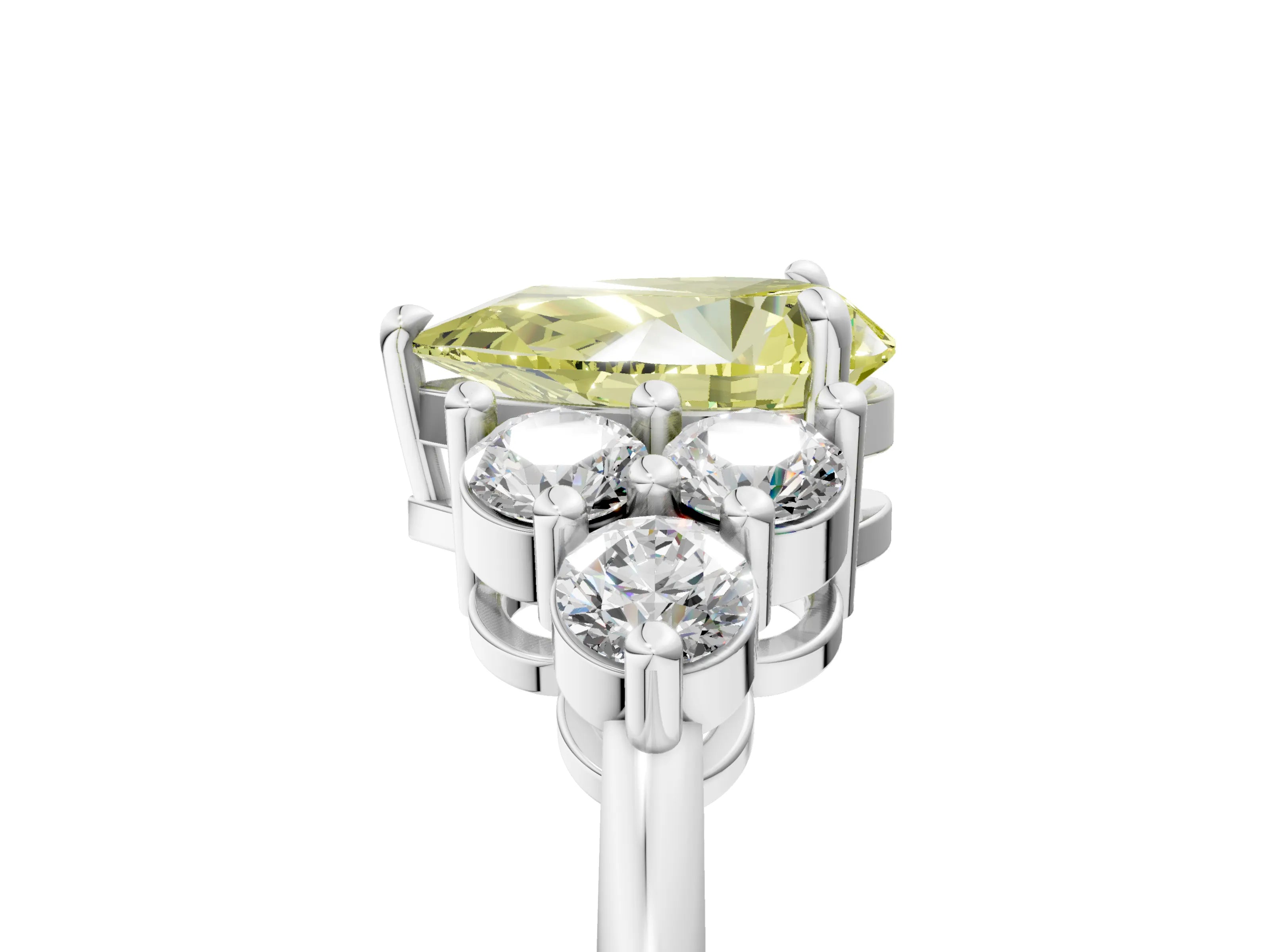 White gold Fancy Yellow Pear Cut Brilliant Diamond Cluster Accent Solitaire Ring with Prong Setting_5