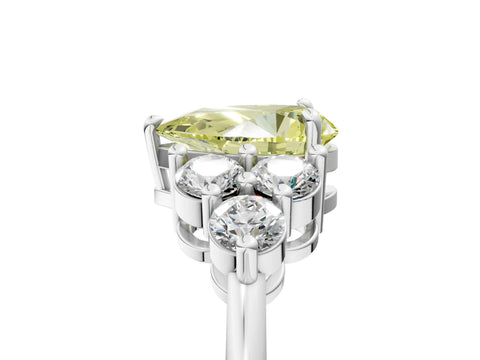 White gold Fancy Yellow Pear Cut Brilliant Diamond Cluster Accent Solitaire Ring with Prong Setting_5