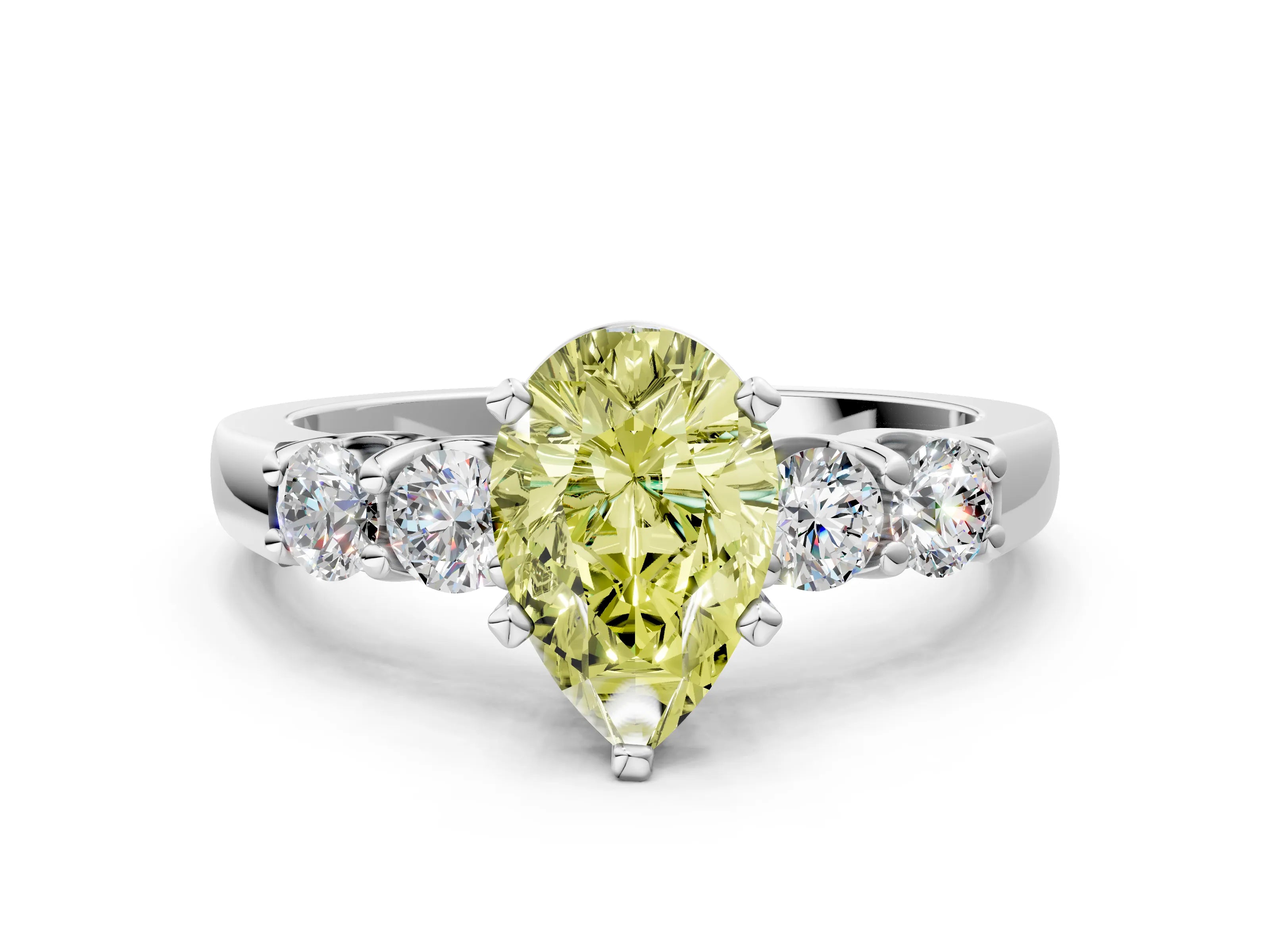 White gold Fancy Yellow Pear Cut Brilliant Diamond Five-Stone Engagement Ring with Prong Setting on a Classic Band_3