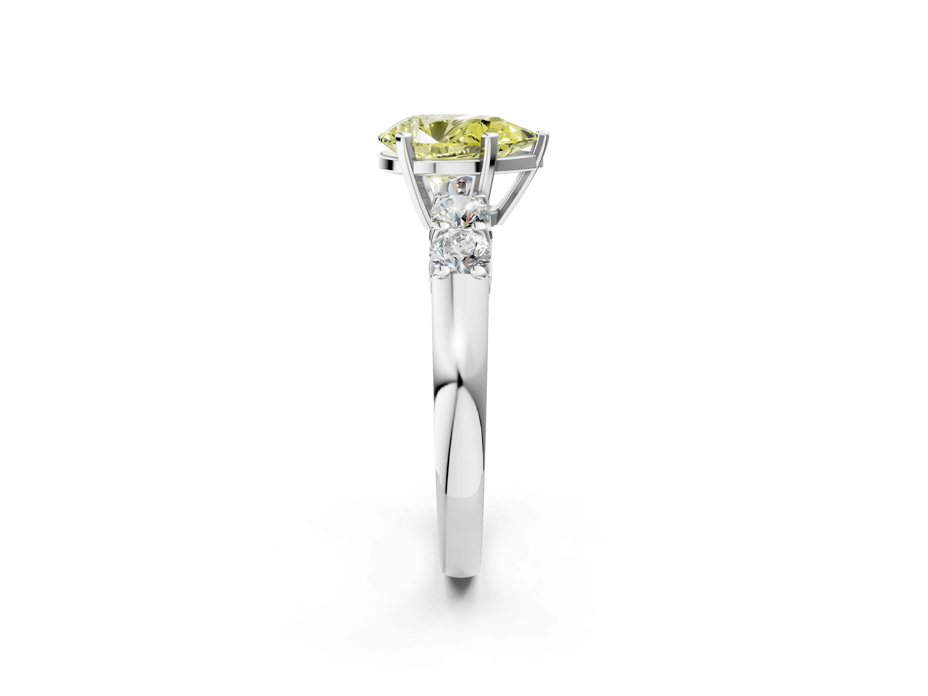 White gold Fancy Yellow Pear Cut Brilliant Diamond Five-Stone Engagement Ring with Prong Setting on a Classic Band_5