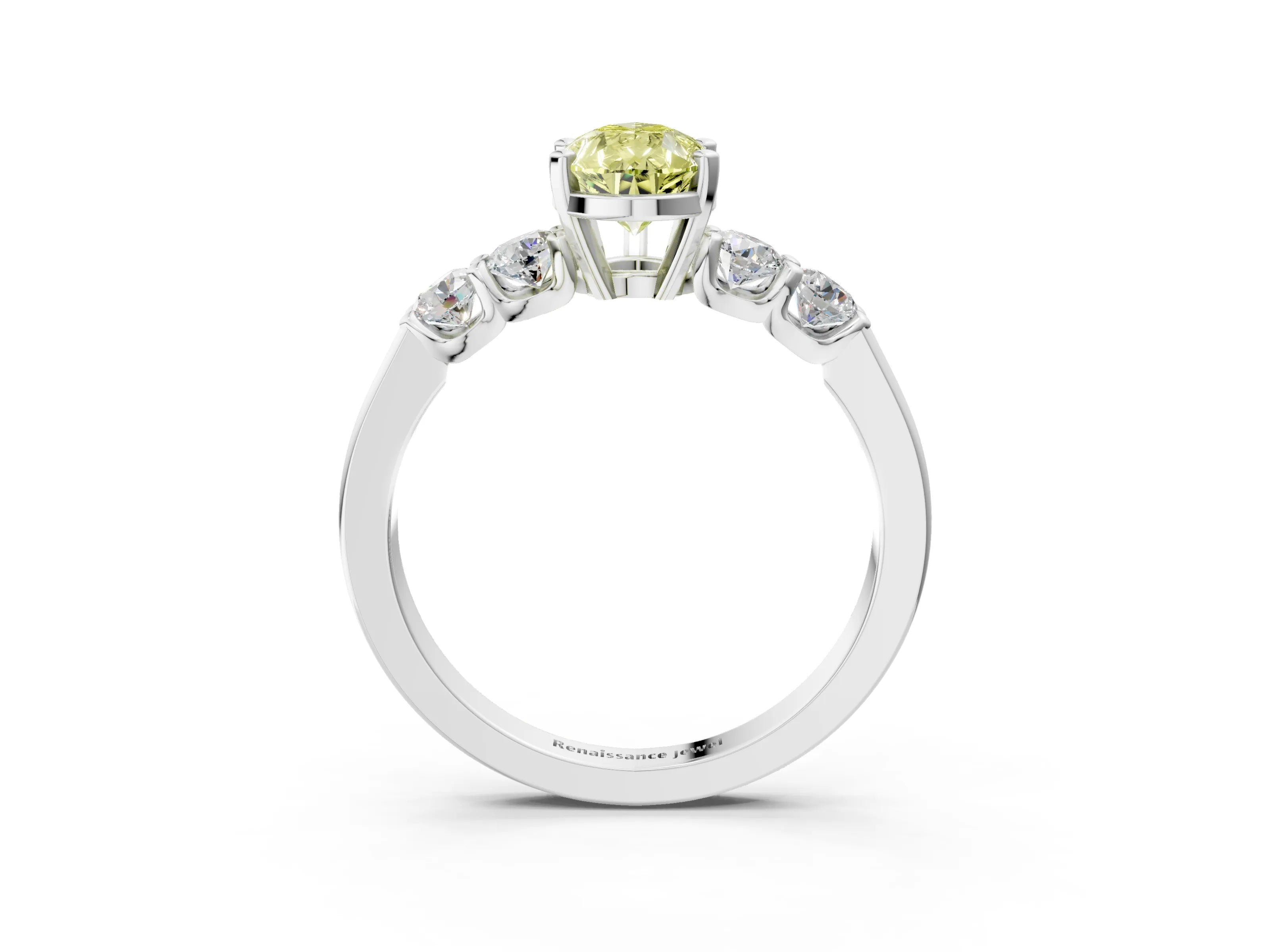 White gold Fancy Yellow Pear Cut Brilliant Diamond Five-Stone Engagement Ring with Prong Setting on a Classic Band_6