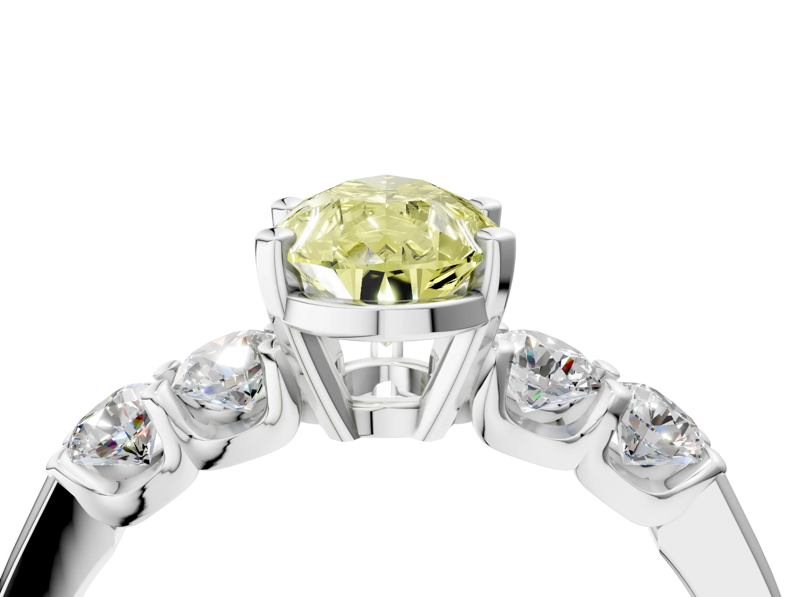 White gold Fancy Yellow Pear Cut Brilliant Diamond Five-Stone Engagement Ring with Prong Setting on a Classic Band_7