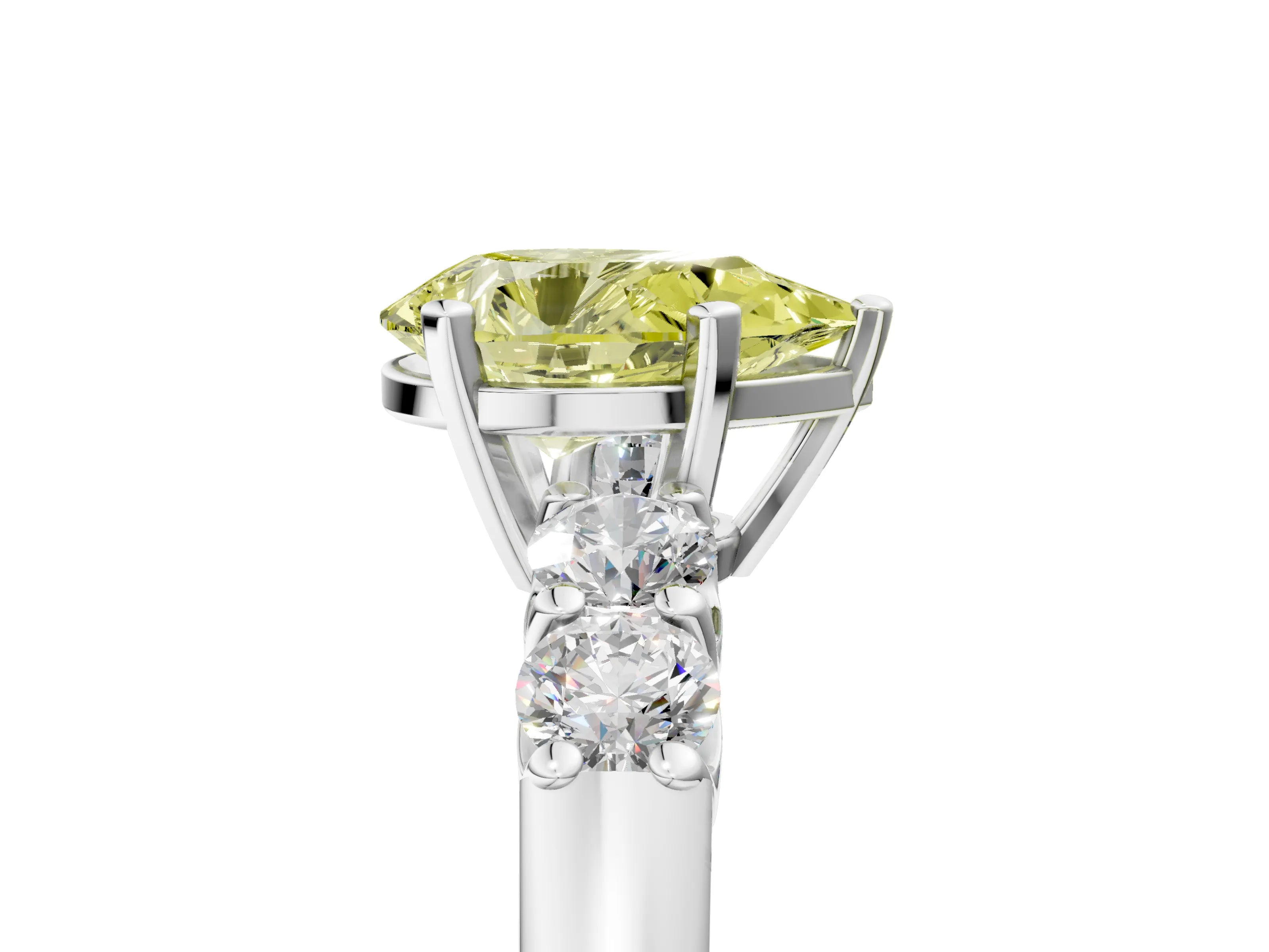 White gold Fancy Yellow Pear Cut Brilliant Diamond Five-Stone Engagement Ring with Prong Setting on a Classic Band_8