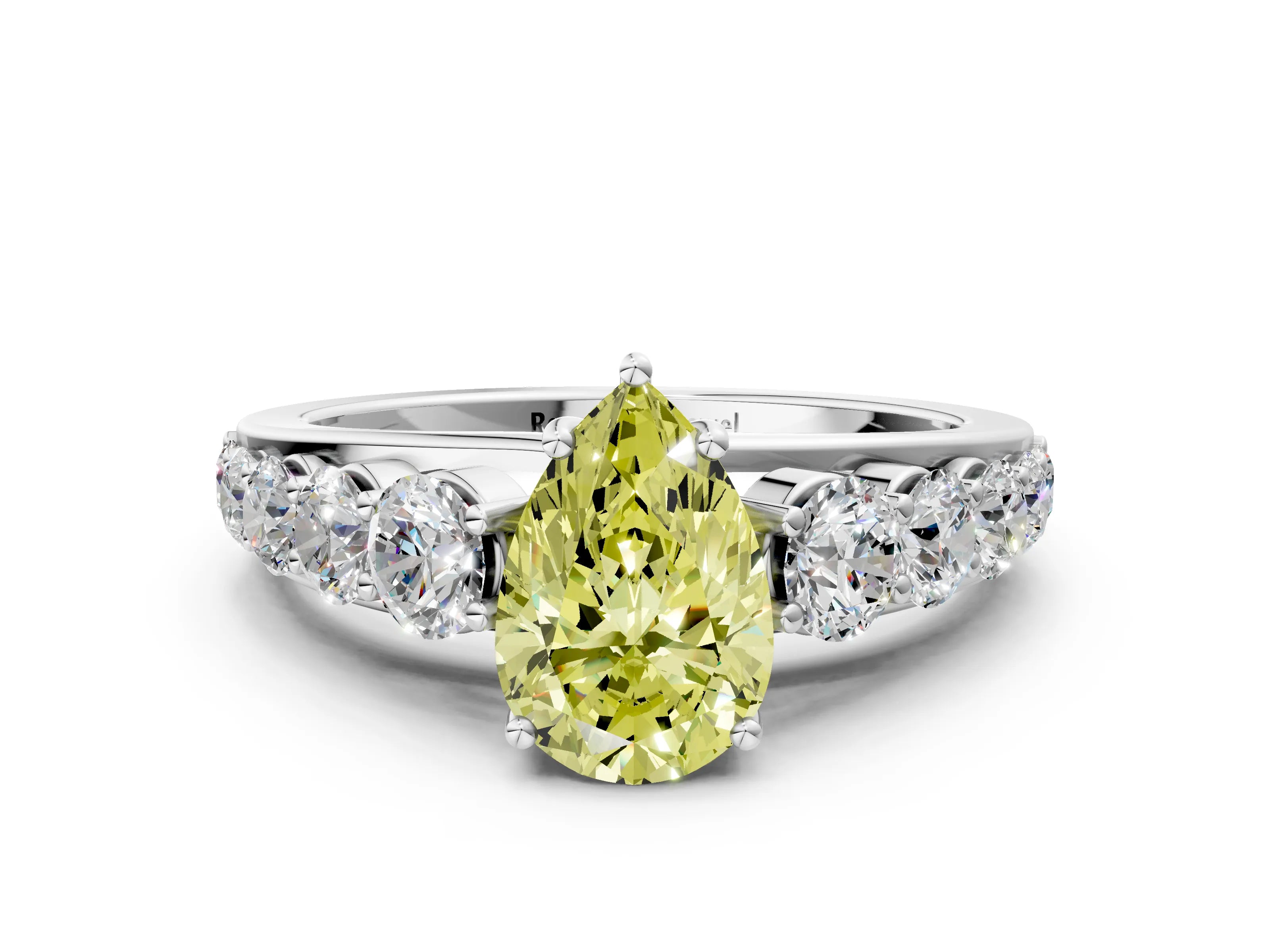White gold Fancy Yellow Pear Cut Brilliant Diamond Pavé Band with Six-Prong Setting
