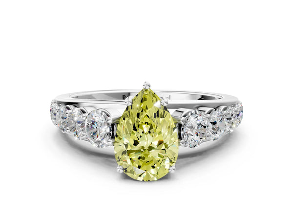 White gold Fancy Yellow Pear Cut Brilliant Diamond Pavé Band with Six-Prong Setting