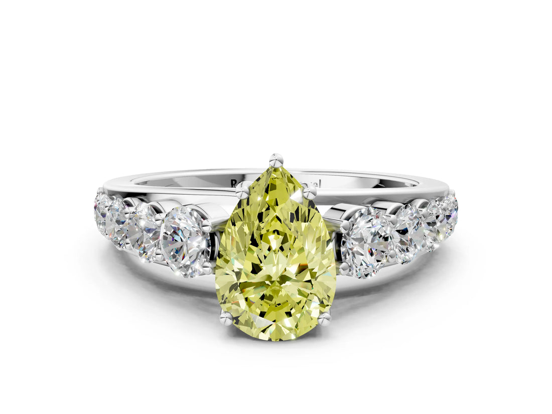 White gold Fancy Yellow Pear Cut Brilliant Diamond Pavé Band with Six-Prong Setting_12