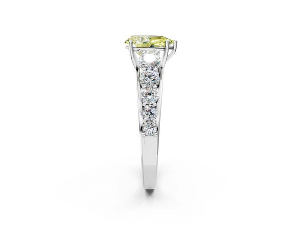 White gold Fancy Yellow Pear Cut Brilliant Diamond Pavé Band with Six-Prong Setting