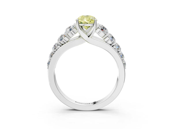 White gold Fancy Yellow Pear Cut Brilliant Diamond Pavé Band with Six-Prong Setting