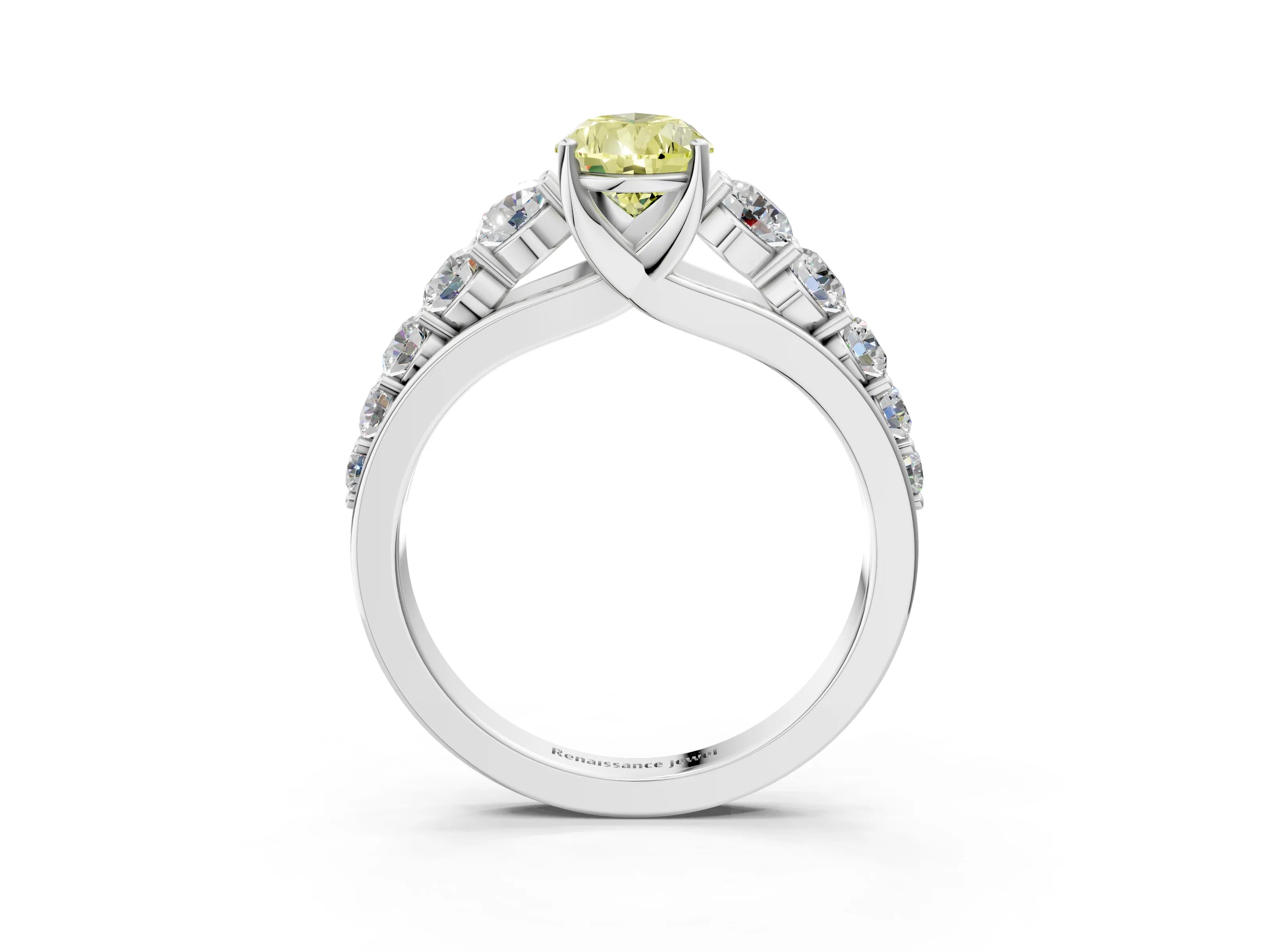 White gold Fancy Yellow Pear Cut Brilliant Diamond Pavé Band with Six-Prong Setting_3