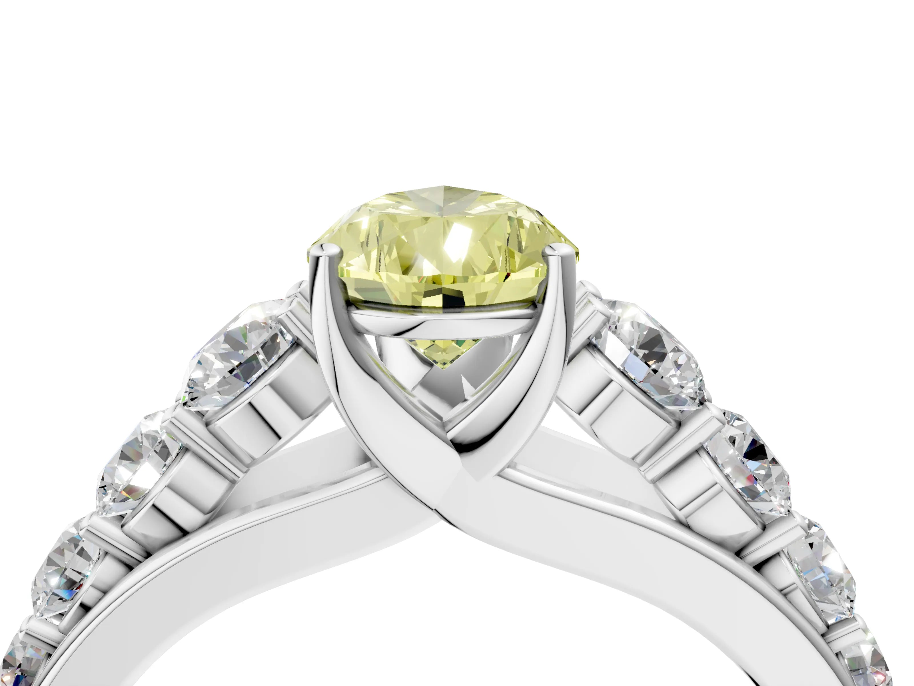 White gold Fancy Yellow Pear Cut Brilliant Diamond Pavé Band with Six-Prong Setting_4