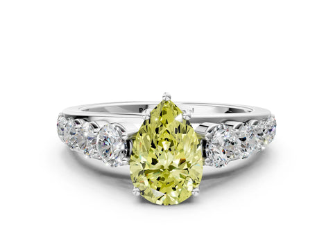 White gold Fancy Yellow Pear Cut Brilliant Diamond Pavé Band with Six-Prong Setting