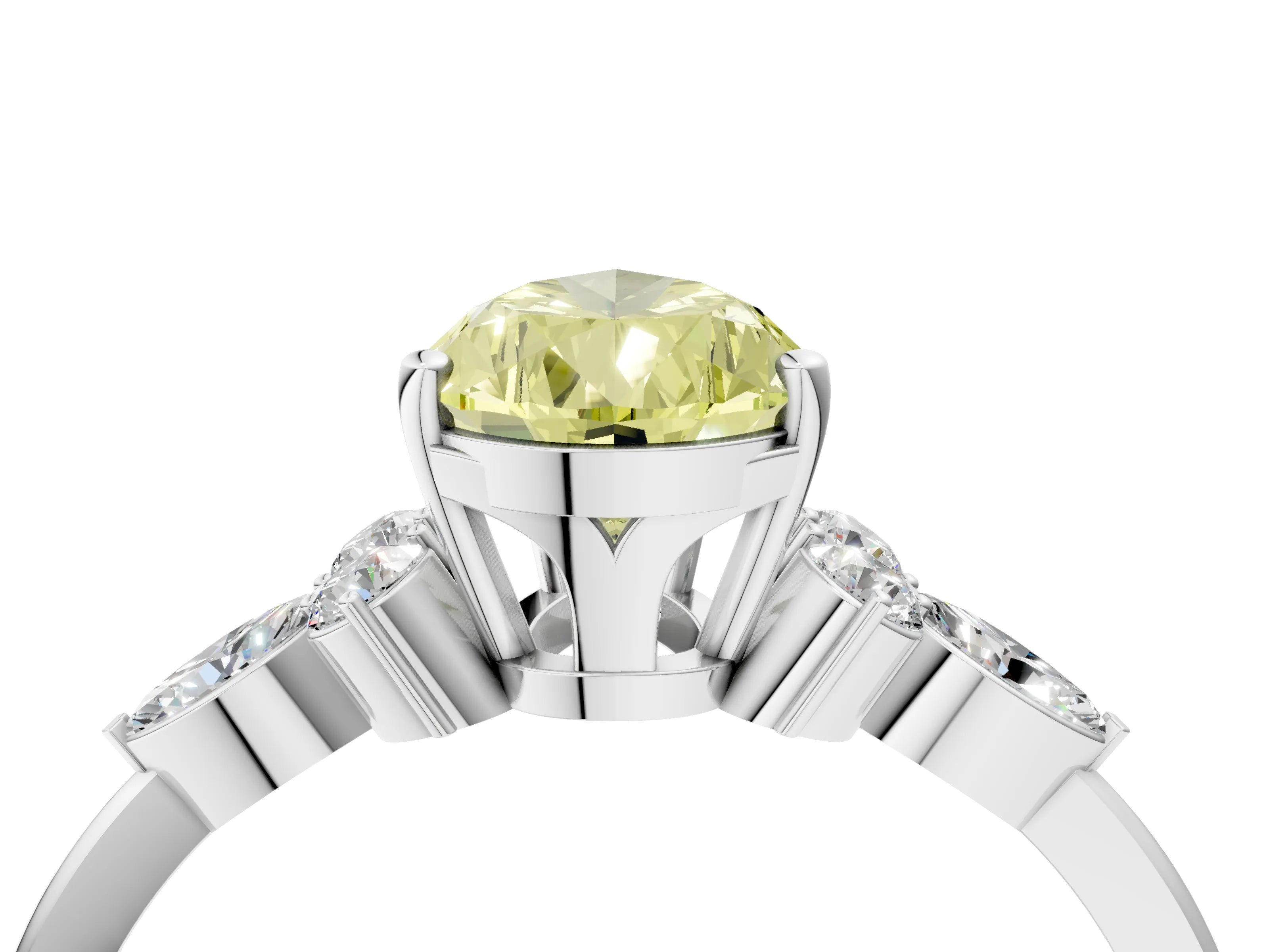 White gold Fancy Yellow Pear Cut Brilliant Diamond Solitaire Ring with Pear Side Stones and Four-Prong Setting_10