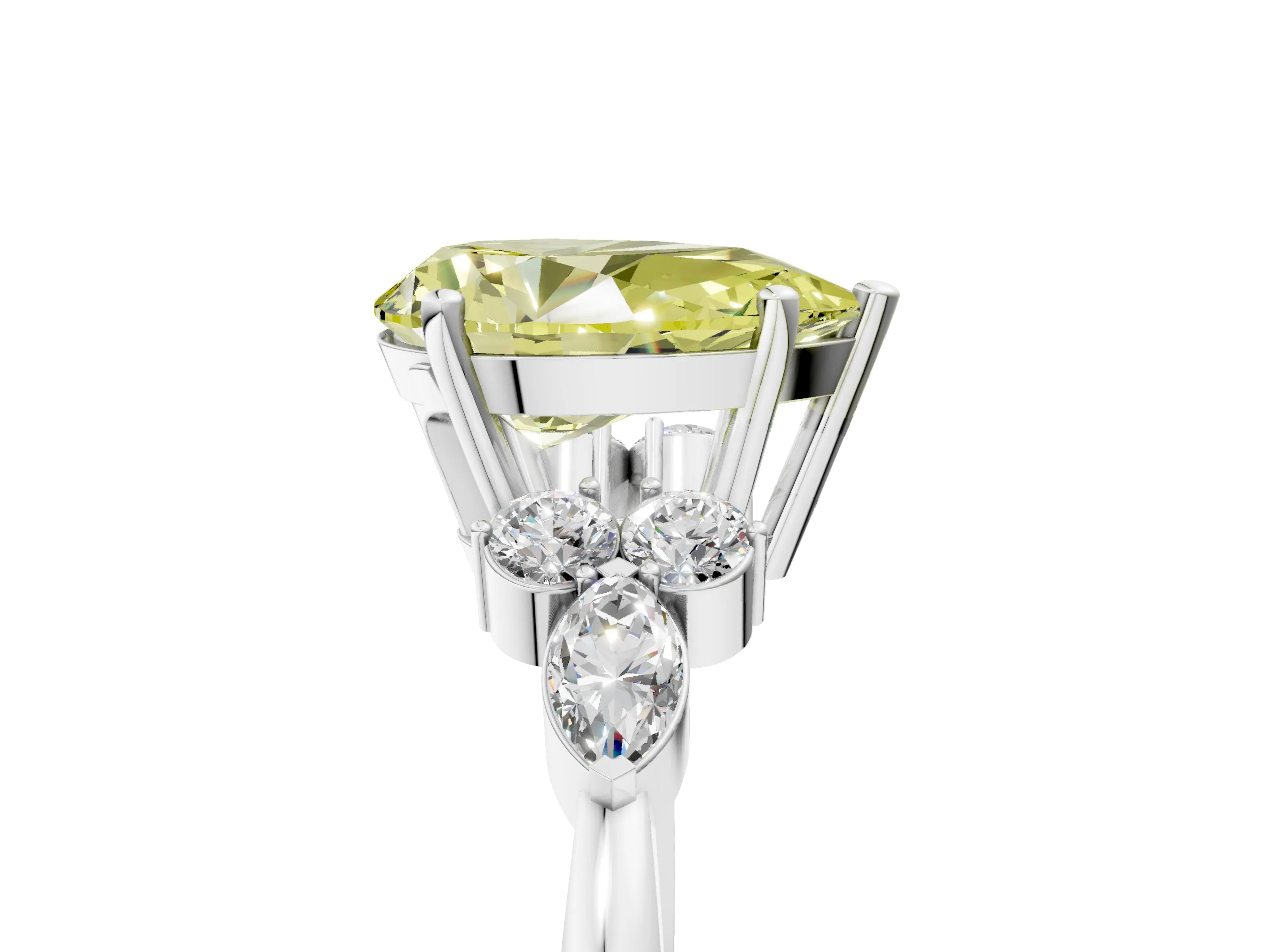White gold Fancy Yellow Pear Cut Brilliant Diamond Solitaire Ring with Pear Side Stones and Four-Prong Setting_11