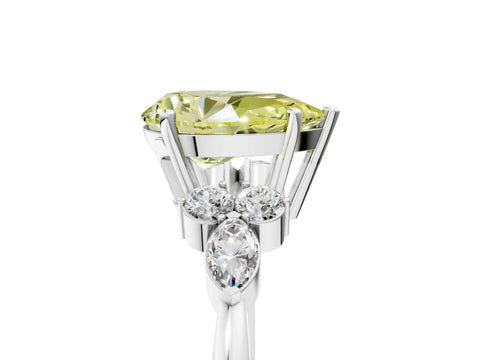 White gold Fancy Yellow Pear Cut Brilliant Diamond Solitaire Ring with Pear Side Stones and Four-Prong Setting_11