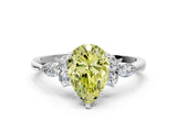 White gold Fancy Yellow Pear Cut Brilliant Diamond Solitaire Ring with Pear Side Stones and Four-Prong Setting_6