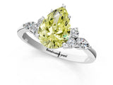 White gold Fancy Yellow Pear Cut Brilliant Diamond Solitaire Ring with Pear Side Stones and Four-Prong Setting_7