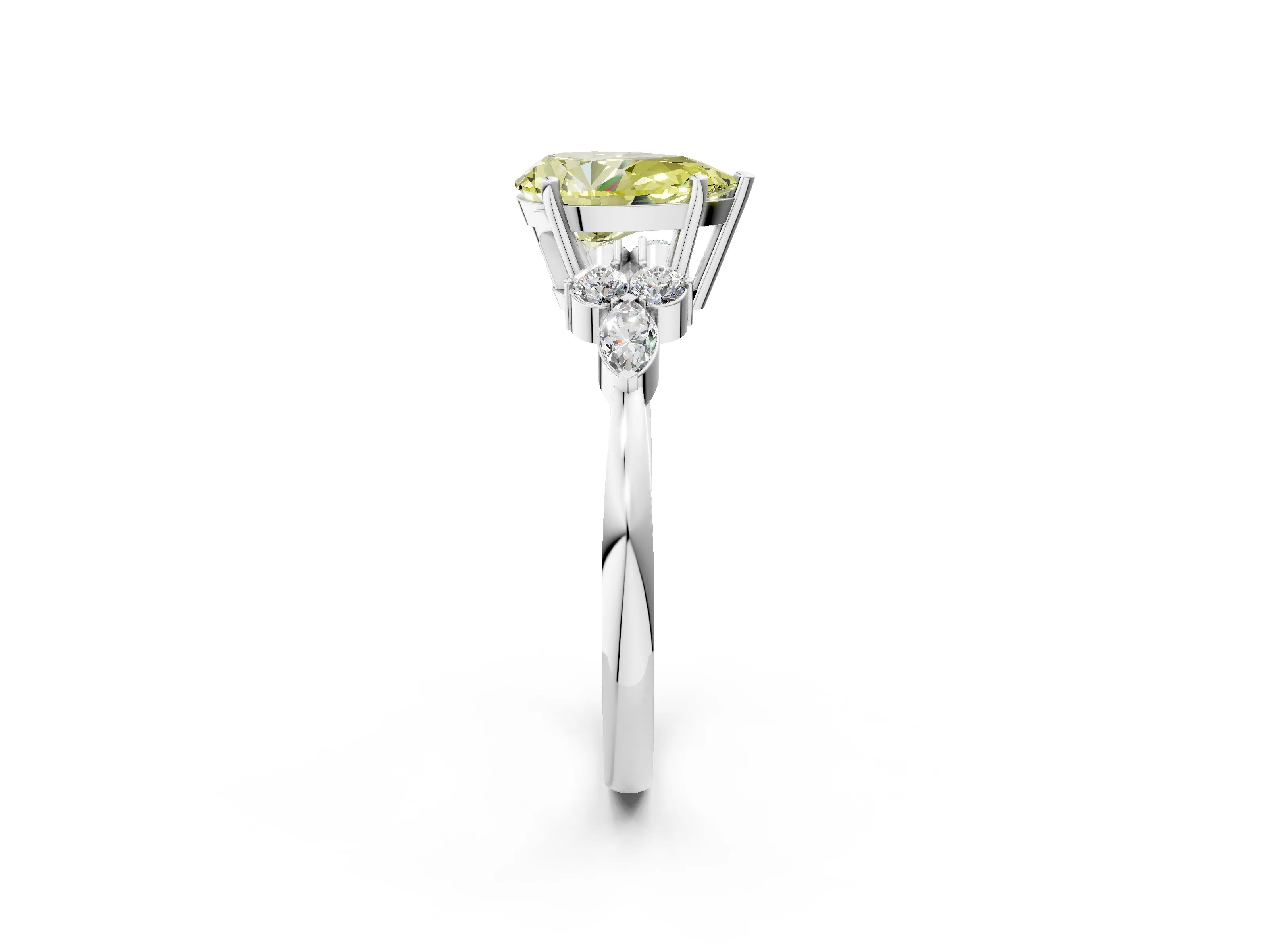 White gold Fancy Yellow Pear Cut Brilliant Diamond Solitaire Ring with Pear Side Stones and Four-Prong Setting_8