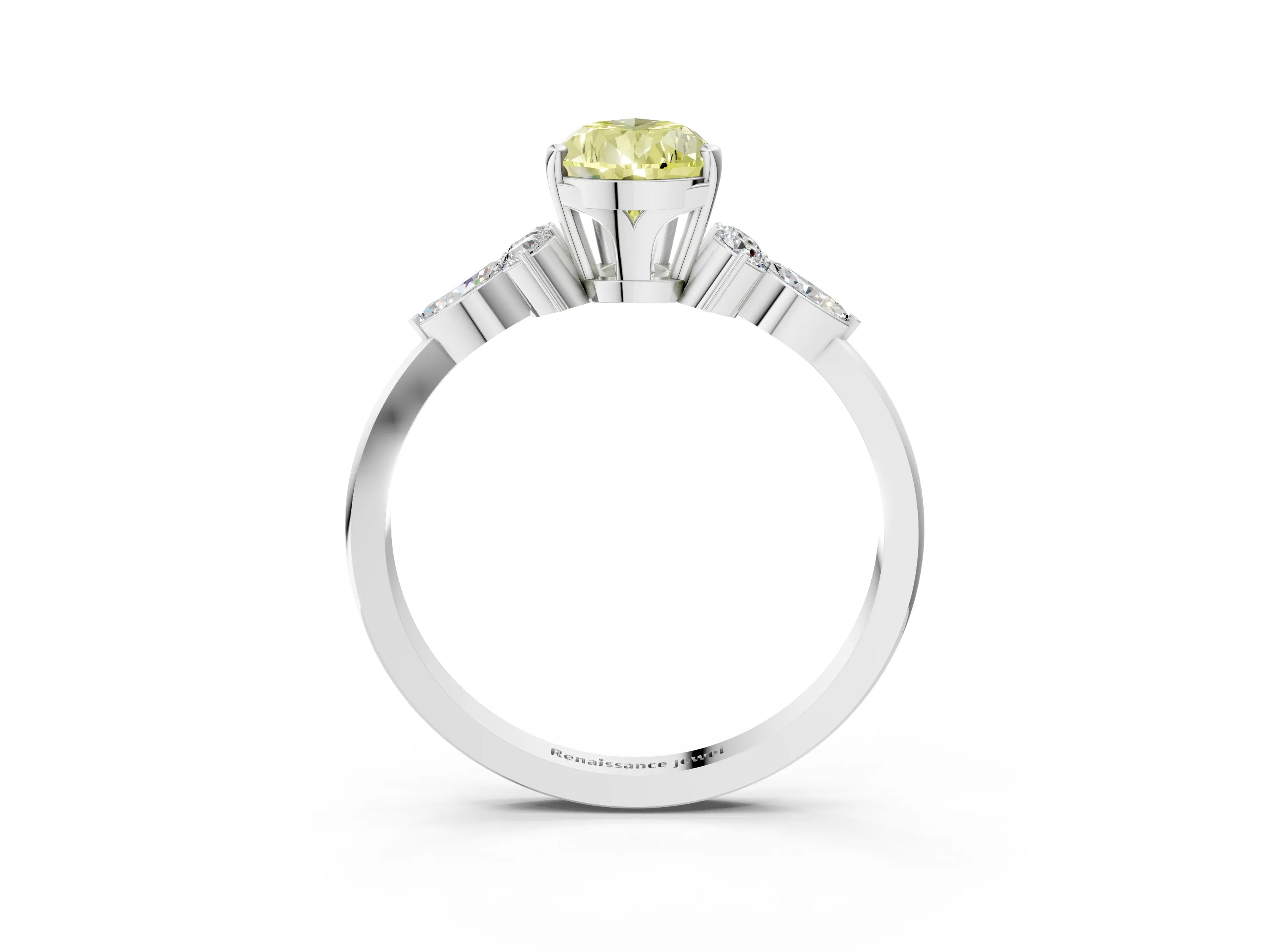 White gold Fancy Yellow Pear Cut Brilliant Diamond Solitaire Ring with Pear Side Stones and Four-Prong Setting_9