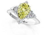 White gold Fancy Yellow Pear Cut Brilliant Diamond with Cluster Setting on a Beaded Band and Four-Prong Setting_25